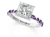 White gold Princess Cut Diamond Ring with Marquise and Round with Amethyst side stone Side Stones and Four-Prong Setting_13