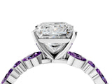 White gold Princess Cut Diamond Ring with Marquise and Round with Amethyst side stone Side Stones and Four-Prong Setting_16