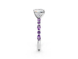 White gold Princess Cut Diamond Ring with Marquise and Round with Amethyst side stone Side Stones and Four-Prong Setting_26