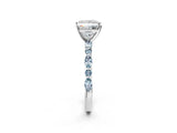 Silver 0.41 Carat D VVS2 Princess Aquamarine Ring with Marquise and Round Side Stones and Four-Prong Setting