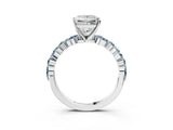 Silver 0.41 Carat D VVS2 Princess Aquamarine Ring with Marquise and Round Side Stones and Four-Prong Setting