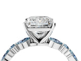 Silver 0.41 Carat D VVS2 Princess Aquamarine Ring with Marquise and Round Side Stones and Four-Prong Setting