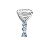 Silver 0.41 Carat D VVS2 Princess Aquamarine Ring with Marquise and Round Side Stones and Four-Prong Setting