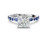 White gold Princess Cut Diamond Ring with Marquise and Round with Blue Sapphire side stone Side Stones and Four-Prong Setting_48