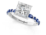 White gold Princess Cut Diamond Ring with Marquise and Round with Blue Sapphire side stone Side Stones and Four-Prong Setting_61