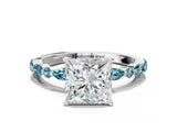White gold Princess Cut Diamond Ring with Marquise and Round with Blue Topaz side stone Side Stones and Four-Prong Setting_24