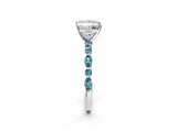 White gold Princess Cut Diamond Ring with Marquise and Round with Blue Topaz side stone Side Stones and Four-Prong Setting_26