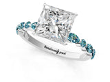 White gold Princess Cut Diamond Ring with Marquise and Round with Blue Topaz side stone Side Stones and Four-Prong Setting_37