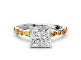 White gold Princess Cut Diamond Ring with Marquise and Round with Citrine side stone Side Stones and Four-Prong Setting_24
