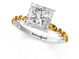 White gold Princess Cut Diamond Ring with Marquise and Round with Citrine side stone Side Stones and Four-Prong Setting_25