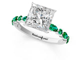 White gold Princess Cut Diamond Ring with Marquise and Round with Emerald side stone Side Stones and Four-Prong Setting_61