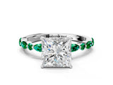 White gold Princess Cut Diamond Ring with Marquise and Round with Emerald side stone Side Stones and Four-Prong Setting_72