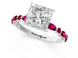 White gold Princess Cut Diamond Ring with Marquise and Round with Garnet side stone Side Stones and Four-Prong Setting_13