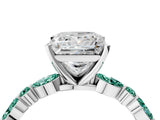 White gold Princess Cut Diamond Ring with Marquise and Round with Green Sapphire side stone Side Stones and Four-Prong Setting_4