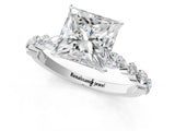 White gold Princess Cut Diamond Ring with Marquise and Round with Moissanite side stone Side Stones and Four-Prong Setting_73