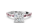 White gold Princess Cut Diamond Ring with Marquise and Round with Morganite side stone Side Stones and Four-Prong Setting_12