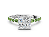 White gold Princess Cut Diamond Ring with Marquise and Round with Peridot side stone Side Stones and Four-Prong Setting_24