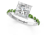 White gold Princess Cut Diamond Ring with Marquise and Round with Peridot side stone Side Stones and Four-Prong Setting_25
