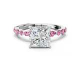 White gold Princess Cut Diamond Ring with Marquise and Round with Pink Sapphire side stone Side Stones and Four-Prong Setting_21