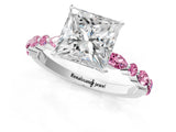 White gold Princess Cut Diamond Ring with Marquise and Round with Pink Sapphire side stone Side Stones and Four-Prong Setting_25