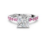 White gold Princess Cut Diamond Ring with Marquise and Round with Pink Sapphire side stone Side Stones and Four-Prong Setting_9