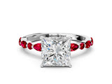 White gold Princess Cut Diamond Ring with Marquise and Round with Ruby side stone Side Stones and Four-Prong Setting_36