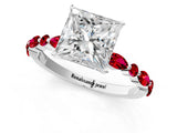 White gold Princess Cut Diamond Ring with Marquise and Round with Ruby side stone Side Stones and Four-Prong Setting_37