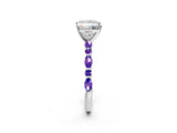 White gold Princess Cut Diamond Ring with Marquise and Round with Tanzanite side stone Side Stones and Four-Prong Setting_26