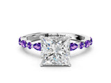 White gold Princess Cut Diamond Ring with Marquise and Round with Tanzanite side stone Side Stones and Four-Prong Setting_34