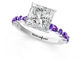 White gold Princess Cut Diamond Ring with Marquise and Round with Tanzanite side stone Side Stones and Four-Prong Setting_35