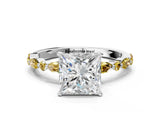 White gold Princess Cut Diamond Ring with Marquise and Round with Yellow Sapphire side stone Side Stones and Four-Prong Setting_47