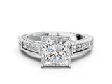 White gold Princess Cut Diamond Ring with Milgrain Pavé Band and Four-Prong Setting_38
