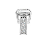 White gold Princess Cut Diamond Ring with Milgrain Pavé Band and Four-Prong Setting_43