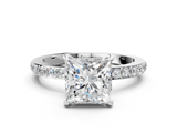 White gold Princess Cut Diamond Ring with Pavé Band and Four-Prong Setting_106