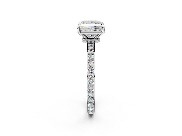 14K White Gold 2.06 Carat E VVS2 Princess Diamond Ring with Pavé Band and Four-Prong Setting