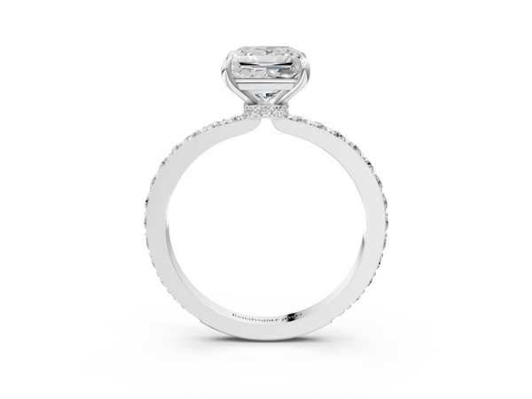 14K White Gold 2.06 Carat E VVS2 Princess Diamond Ring with Pavé Band and Four-Prong Setting