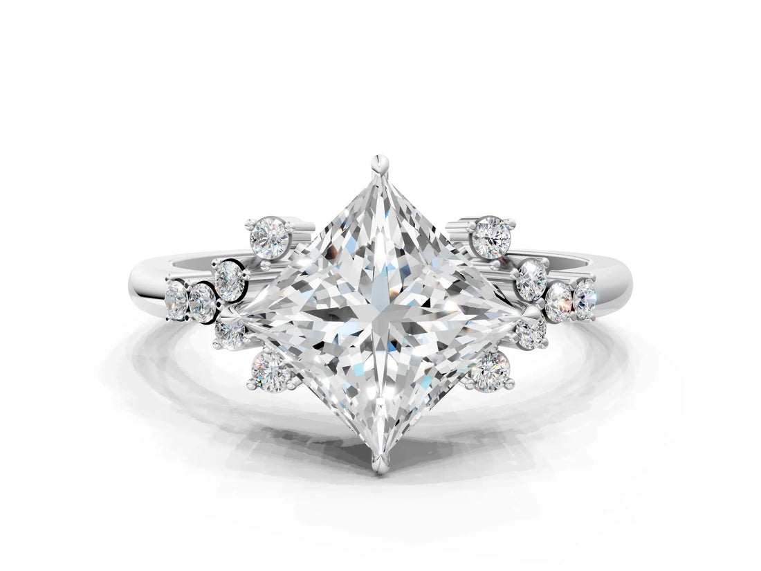 White gold Princess Cut Diamond Ring with Side Stones and Four-Prong Setting_114