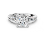White gold Princess Cut Diamond Ring with Tapered Baguette Side Stones in Four-Prong Setting_32