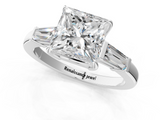 White gold Princess Cut Diamond Ring with Tapered Baguette Side Stones in Four-Prong Setting_33