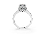 White gold Princess Cut Diamond Scalloped Halo Engagement Ring with Round Shared Prong Band_15