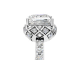 White gold Princess Cut Diamond Scalloped Halo Engagement Ring with Round Shared Prong Band_17