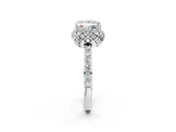 White gold Princess Cut Diamond Scalloped Halo Engagement Ring with Round Shared Prong Band_26