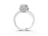 White gold Princess Cut Diamond Scalloped Halo Engagement Ring with Round Shared Prong Band_27