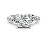 White gold Princess Cut Diamond Scattered Round Accent Ring with Prong Setting_18