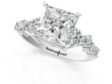 White gold Princess Cut Diamond Scattered Round Accent Ring with Prong Setting_19