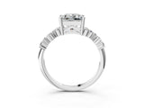 White gold Princess Cut Diamond Scattered Round Accent Ring with Prong Setting_21