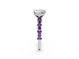 White gold Princess Cut Diamond Side Stone Solitaire Ring with Round with Amethyst side stone and Four-Prong Setting_2