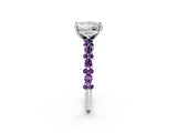 White gold Princess Cut Diamond Side Stone Solitaire Ring with Round with Amethyst side stone and Four-Prong Setting_2