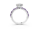 White gold Princess Cut Diamond Side Stone Solitaire Ring with Round with Amethyst side stone and Four-Prong Setting_3