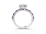 White gold Princess Cut Diamond Side Stone Solitaire Ring with Round with Amethyst side stone and Four-Prong Setting_3